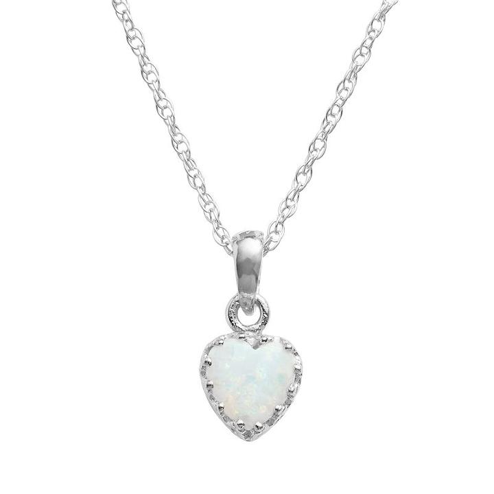 Tiara Sterling Silver Lab-created Opal Heart Crown Pendant, Women's, Size: 18, White