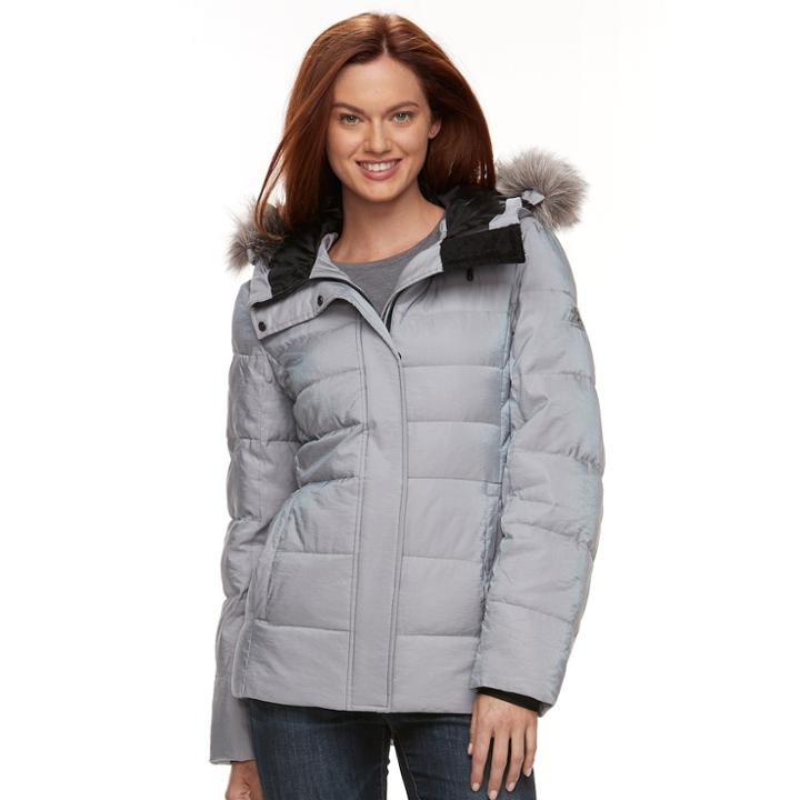 Women's Zeroxposur Faux-fur Trim Puffer Jacket, Size: Medium, Med Grey