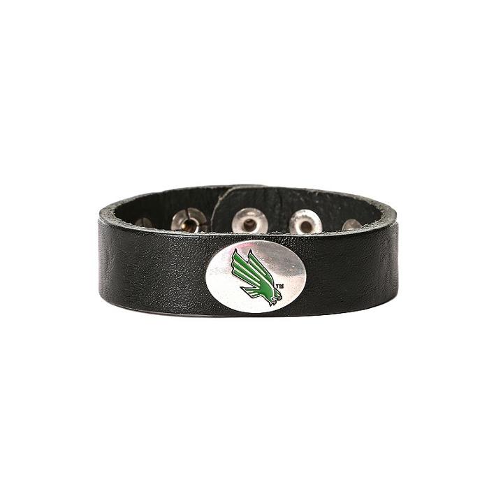 Women's North Texas Mean Green Leather Concho Bracelet, Black