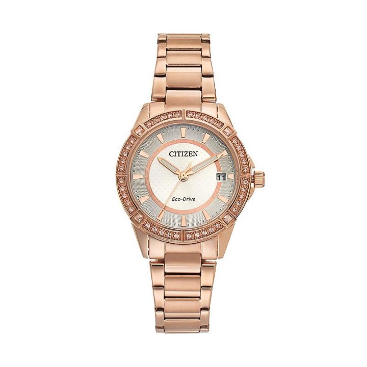 Drive From Citizen Eco-drive Women's Crystal Stainless Steel Watch, Pink