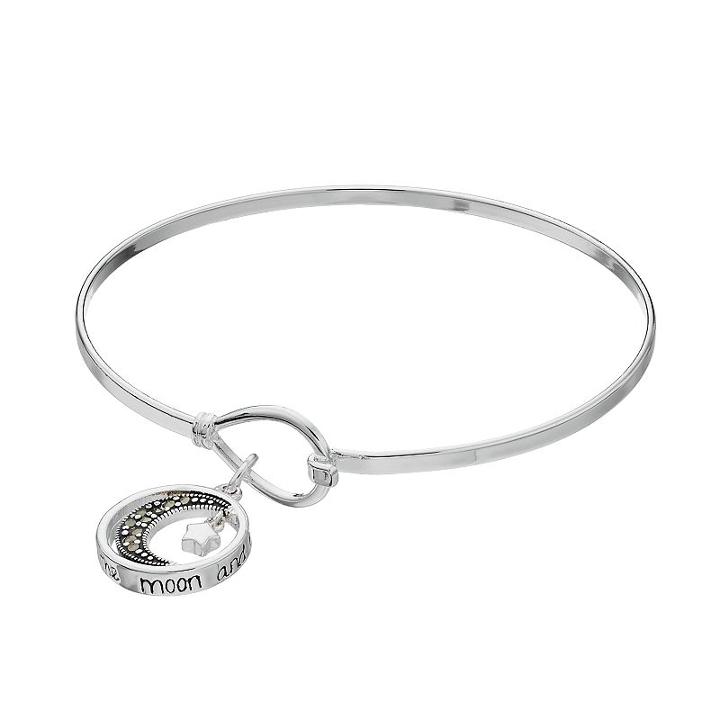 Silver Luxuries Marcasite I Love You To The Moon And Back Charm Bangle Bracelet, Women's, Grey