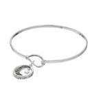 Silver Luxuries Marcasite I Love You To The Moon And Back Charm Bangle Bracelet, Women's, Grey