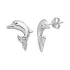 Jewelry For Trees Platinum Over Silver Cubic Zirconia Dolphin Stud Earrings, Women's, Grey