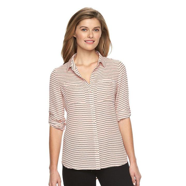 Women's Apt. 9&reg; Dot Roll-tab Blouse, Size: Small, Med Purple