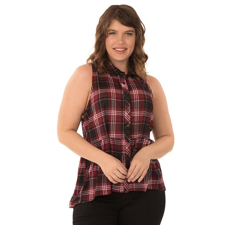 Juniors' Plus Size Wallflower Plaid Babydoll Tunic, Girl's, Size: 2xl, Light Red