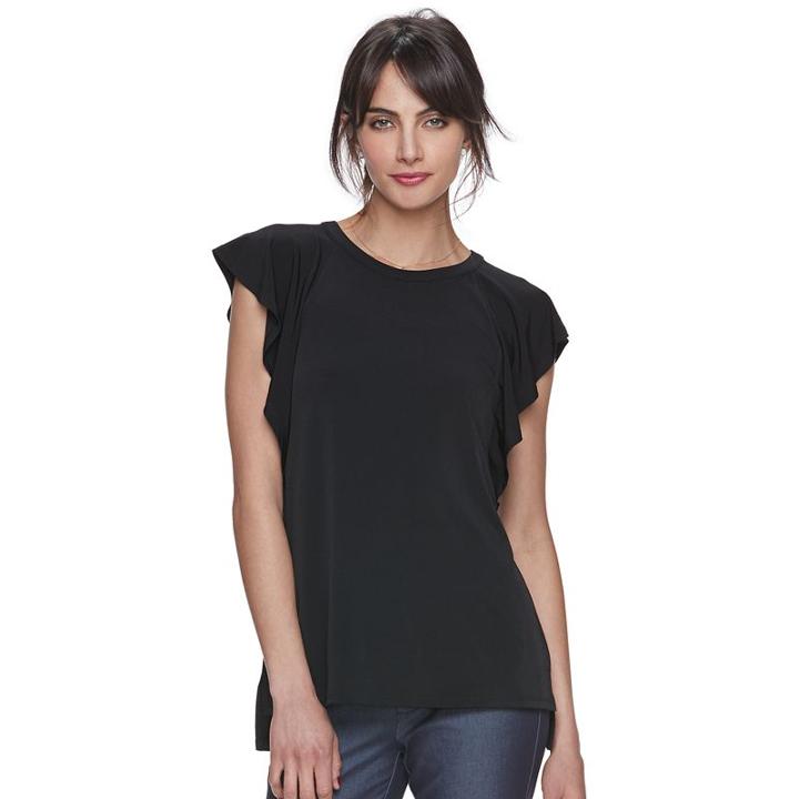 Women's Elle&trade; Ruffle Tee, Size: Medium, Black
