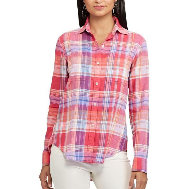 Women's Chaps Plaid Twill Shirt, Size: Small, Pink Other
