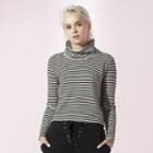 Women's Juicy Striped Turtleneck Crop Tee, Size: Small, Black
