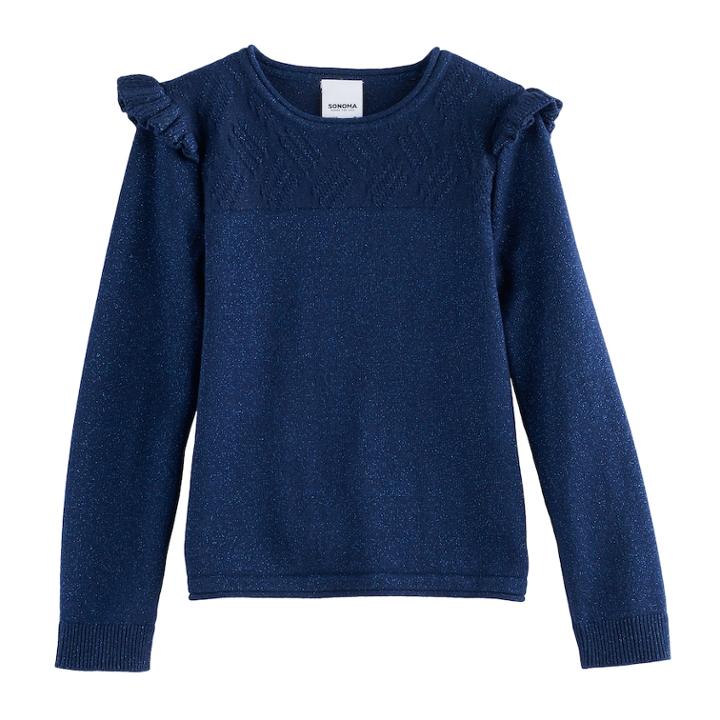 Girls 4-12 Sonoma Goods For Life&trade; Flutter Sleeve Pullover Sweater, Size: 6, Blue