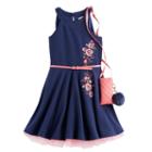 Girls 7-16 Knit Works Embroidered Textured Skater Dress With Crossbody Purse, Girl's, Size: 10, Blue (navy)