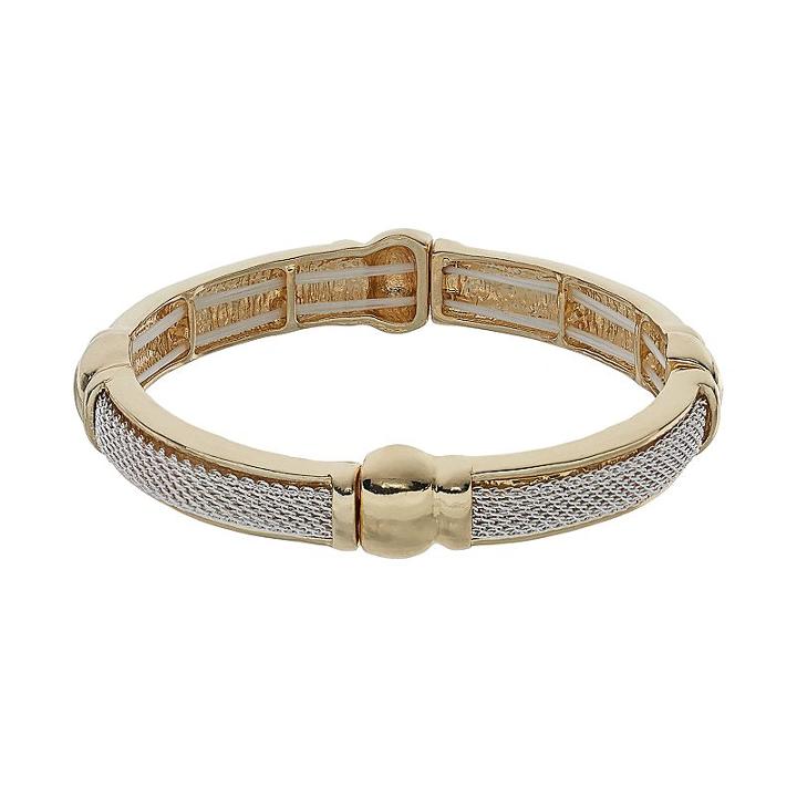 Plus Size Mesh Accent Stretch Bracelet, Women's, Gold