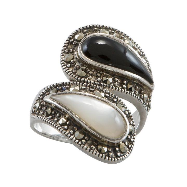 Sterling Silver Onyx And Mother-of-pearl Ring, Women's, Size: 9, Black