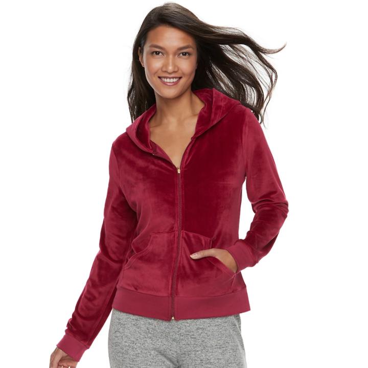 Women's Juicy Couture Supersoft Velour Graphic Jacket, Size: Medium, Red