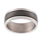Black Ion-plated Titanium And Titanium Stripe Band - Men, Size: 7, Multicolor