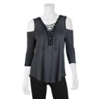Juniors' Iz Byer California Lace-up Cold Shoulder Top, Teens, Size: Medium, Dark Grey