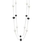 Silver Tone Simulated Pearl And Bead Long Multistrand Necklace, Women's, Multicolor