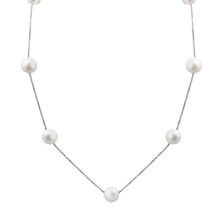 14k White Gold Freshwater Cultured Pearl Station Necklace, Women's, Size: 17