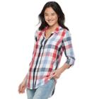 Juniors' So&reg; Plaid Pleated Shirt, Girl's, Size: Medium, Med Red