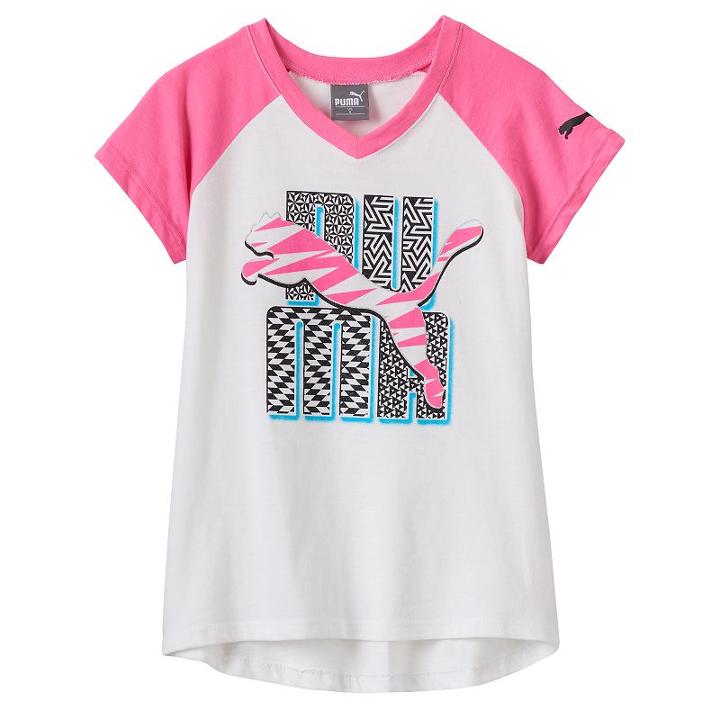 Girls 4-6x Puma Logo Raglan Tee, Girl's, Size: 6x, White