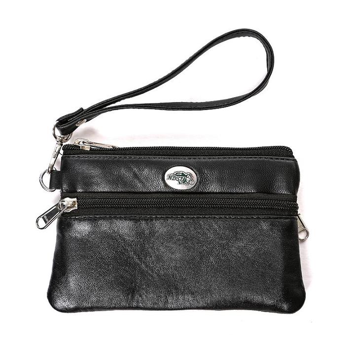 North Dakota State Bison Leather Wristlet, Women's, Black