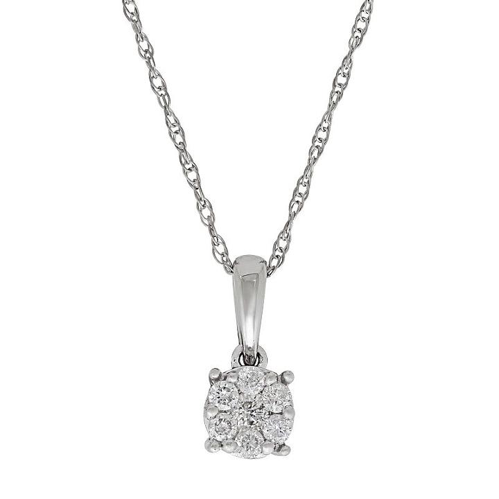 10k White Gold 1/10 Carat T.w. Diamond Cluster Pendant Necklace, Women's, Size: 18