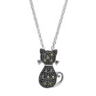Silver Luxuries Marcasite Cat Pendant Necklace, Women's, Grey