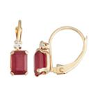 10k Gold Emerald-cut Lab-created Ruby & White Zircon Leverback Earrings, Women's, Red