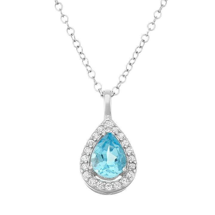 Sterling Silver Blue & White Topaz Teardrop Halo Pendant Necklace, Women's, Size: 18