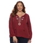 Plus Size Sonoma Goods For Life&trade; Embroidered Peasant Top, Women's, Size: 1xl, Dark Red