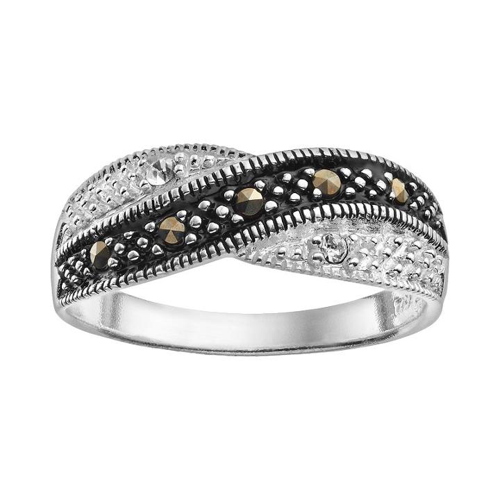 Marcasite & Crystal Sterling Silver Crisscross Ring, Women's, Size: 6, Grey