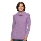 Women's Croft & Barrow&reg; Cable-knit Cowlneck Sweater, Size: Large, Med Purple