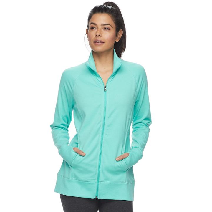 Women's Tek Gear&reg; Thumb Hole Zip-up Jacket, Size: Medium, Turquoise/blue (turq/aqua)