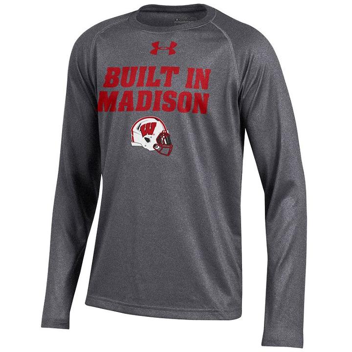 Boys 8-20 Under Armour Wisconsin Badgers Tech Long-sleeve Tee, Size: M 10-12, Grey
