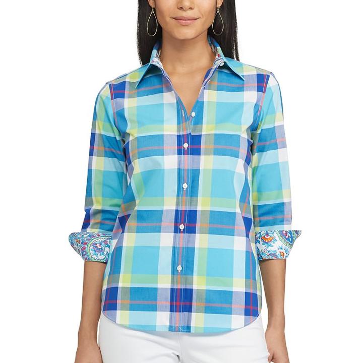 Women's Chaps No-iron Shirt, Size: Xs, Blue
