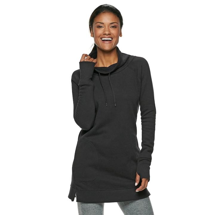 Women's Tek Gear&reg; Funnel Neck Thumb Hole Tunic, Size: Large, Black
