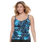 Plus Size Trimshaper Brandy Bust Enhancer Knot-front Tankini Top, Women's, Size: 20 W, Blue Multi