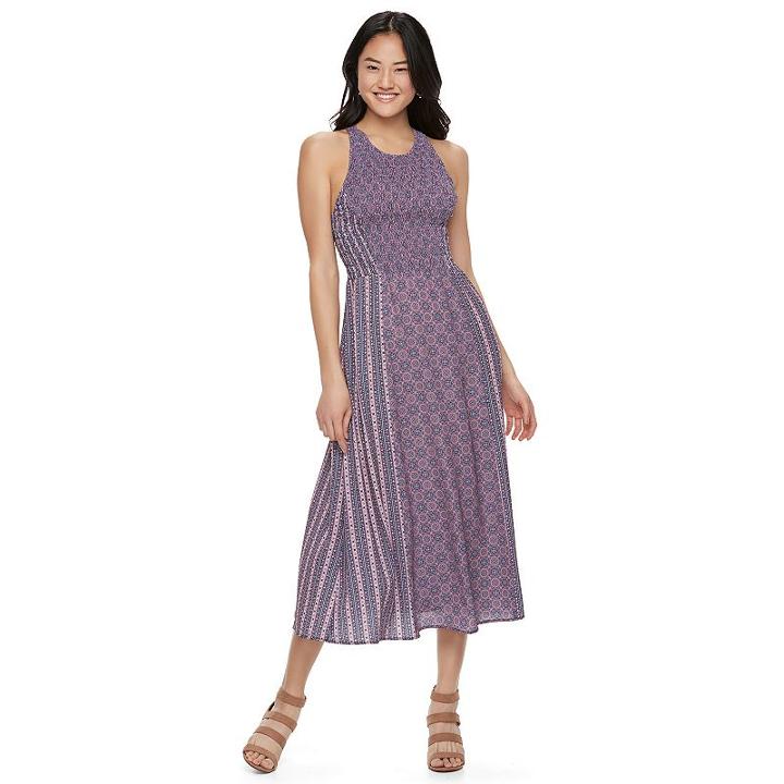 Juniors' Rewind Smocked Print Maxi Dress, Girl's, Size: Medium, Med Blue