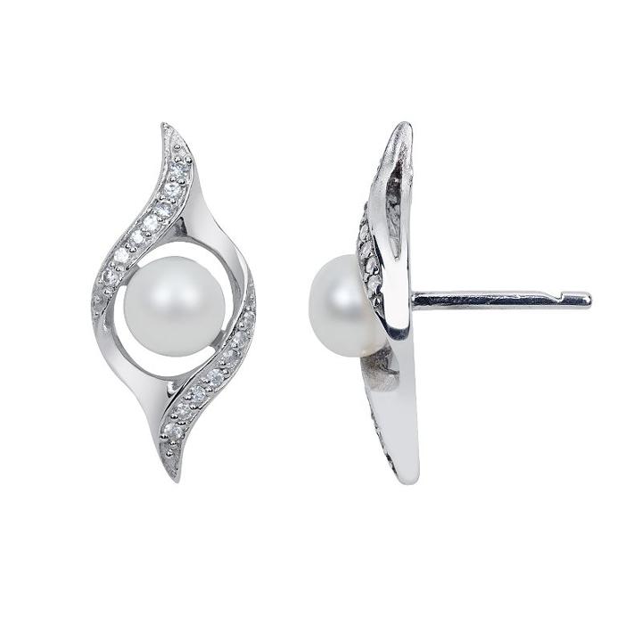 Sterling Silver Freshwater Cultured Pearl And Cubic Zirconia Swirl Stud Earrings, Women's, White