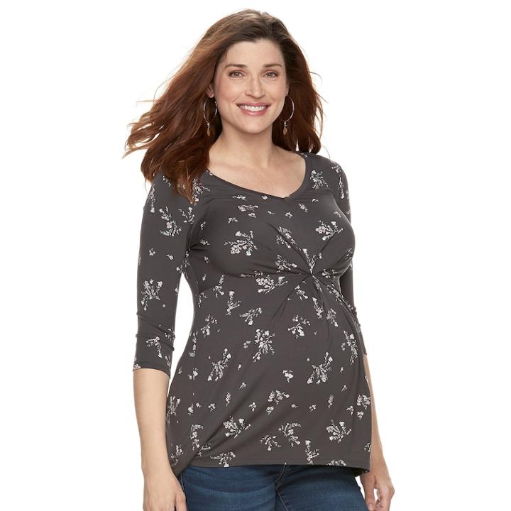 Maternity A:glow Pleat Front Tee, Women's, Size: Xl-mat, Grey (charcoal)