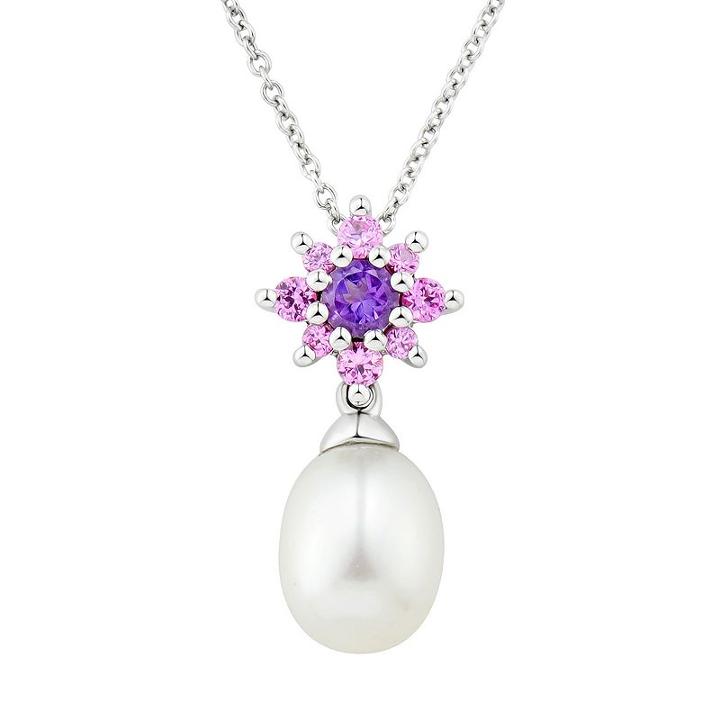 Sterling Silver Freshwater Cultured Pearl & Gemstone Flower Pendant, Women's, Size: 18, Multicolor