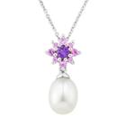 Sterling Silver Freshwater Cultured Pearl & Gemstone Flower Pendant, Women's, Size: 18, Multicolor