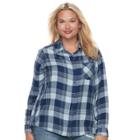 Juniors' Plus Size Mudd&reg; Plaid Flannel Shirt, Teens, Size: 1xl, Med Blue