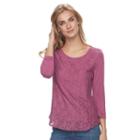 Women's Croft & Barrow&reg; Lace-front Tee, Size: Xxl, Med Purple