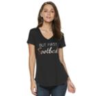 Women's Apt. 9&reg; Graphic V-neck Tee, Size: Large, Black