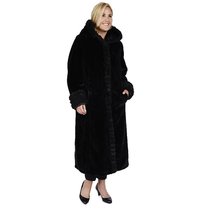 Plus Size Excelled Hooded Faux-fur Walker Jacket, Women's, Size: 2xl, Black
