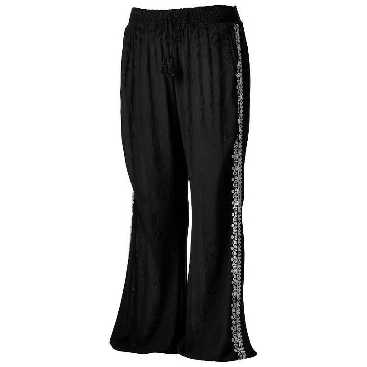 Juniors' Plus Size Mudd&reg; Embroidered Wide Leg Pants, Girl's, Size: 2xl, Black