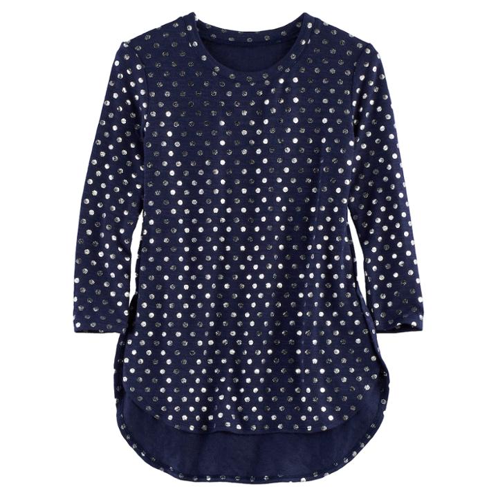 Girls 7-16 Fire, Love 3/4-length Sleeve Side Slit Tee, Size: Large, Blue (navy)