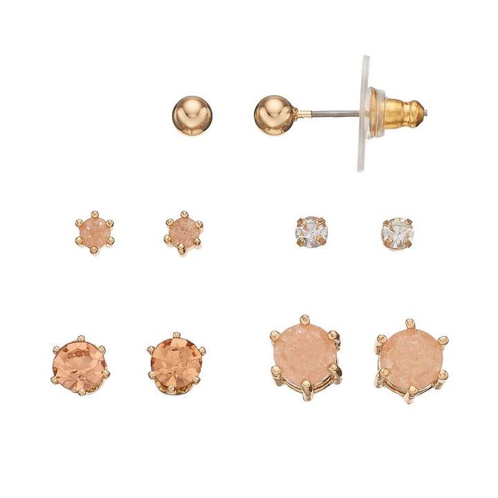 Lc Lauren Conrad Cubic Zirconia Round Nickel Free Stud Earring Set, Women's, Light Pink