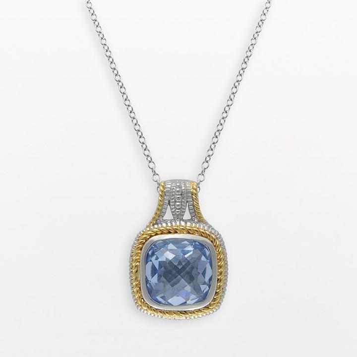 Siri Usa By Tjm 14k Gold Over Silver And Sterling Silver Simulated Blue Quartz Square Frame Pendant, Women's, Size: 18