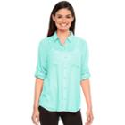 Women's Apt. 9&reg; Solid Roll-tab Blouse, Size: Large, Turquoise/blue (turq/aqua)